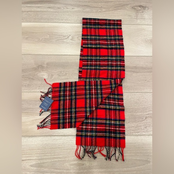 Johnstons of Elgin Scotland Scarf 100% Lambswool Red Tartan Plaid 64"x10" NWT - Picture 1 of 6